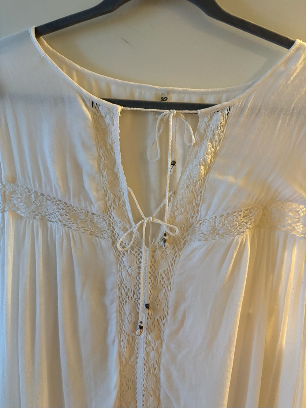 SPELL white crochet-lace maxi dress V-Neck ties flutter sleeve XL Rare Unicorn - Picture 2 of 12
